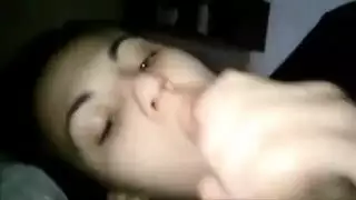 kneeling blonde takes a thick cock in missionary